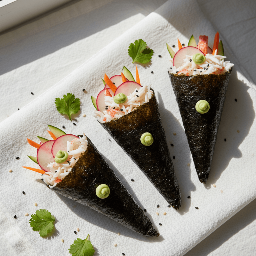 Temaki au crabe et radis croquant