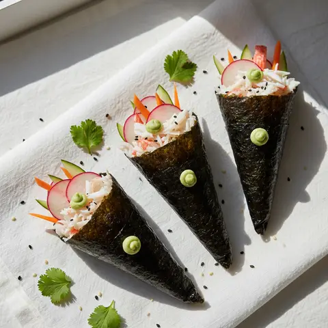 Temaki au crabe et radis croquant