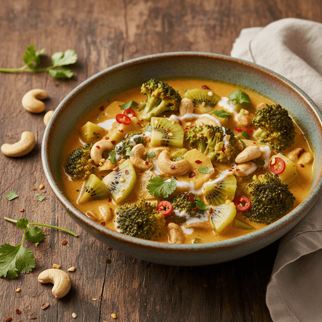 Asian Curry with Broccoli, Kiwis and Cashews