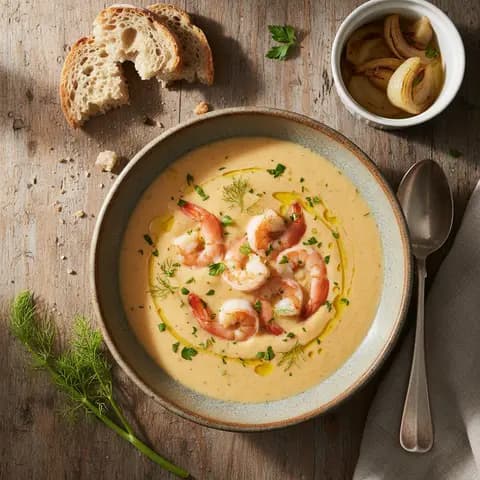 Bisque de crevettes au fenouil