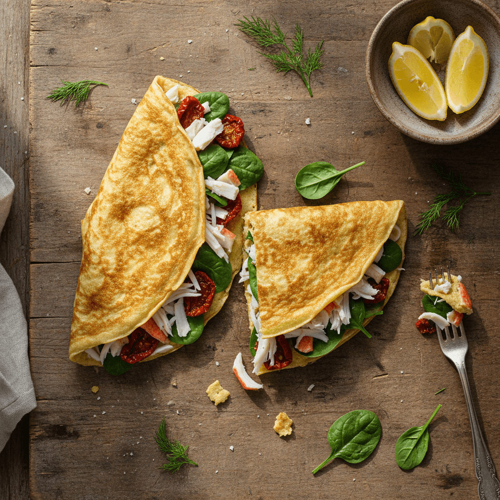 Egg wrap méditerranéen au crabe et tomate