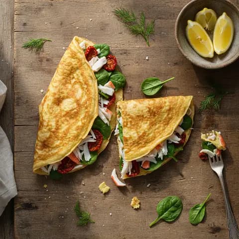 Egg wrap méditerranéen au crabe et tomate