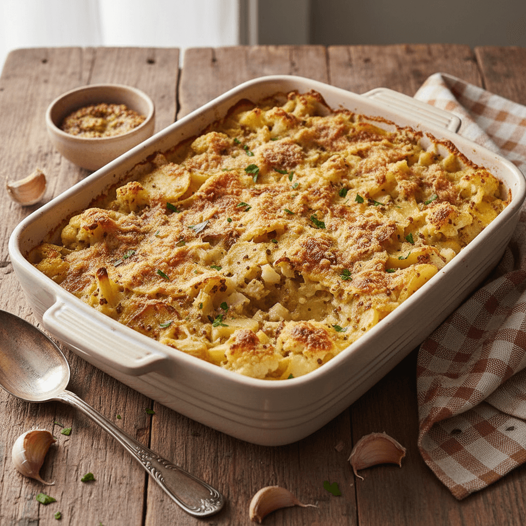 Kartoffel-Blumenkohl-Gratin mit Senf
