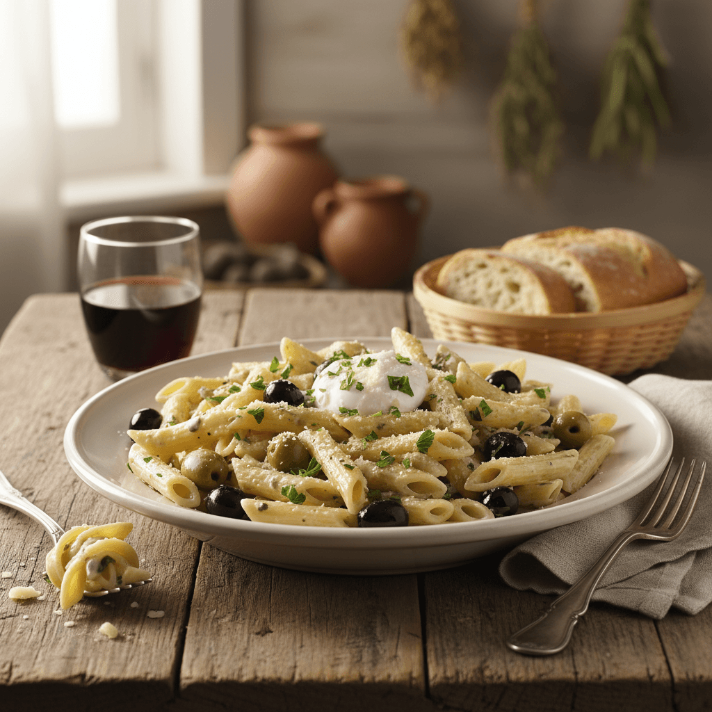 Penne with Olives and Cream