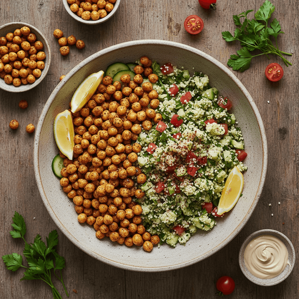 Bowl libanais aux pois chiches grillés et taboulé de chou-fleur