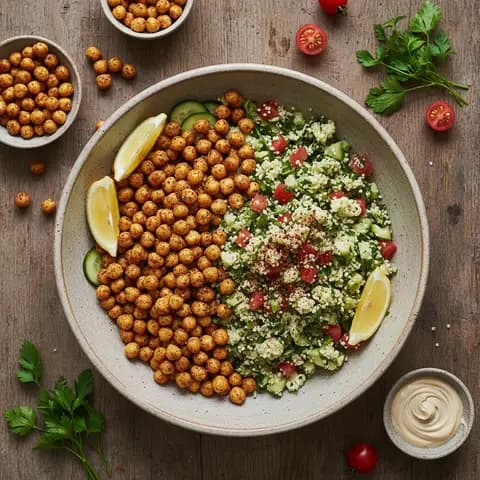 Bowl libanais aux pois chiches grillés et taboulé de chou-fleur