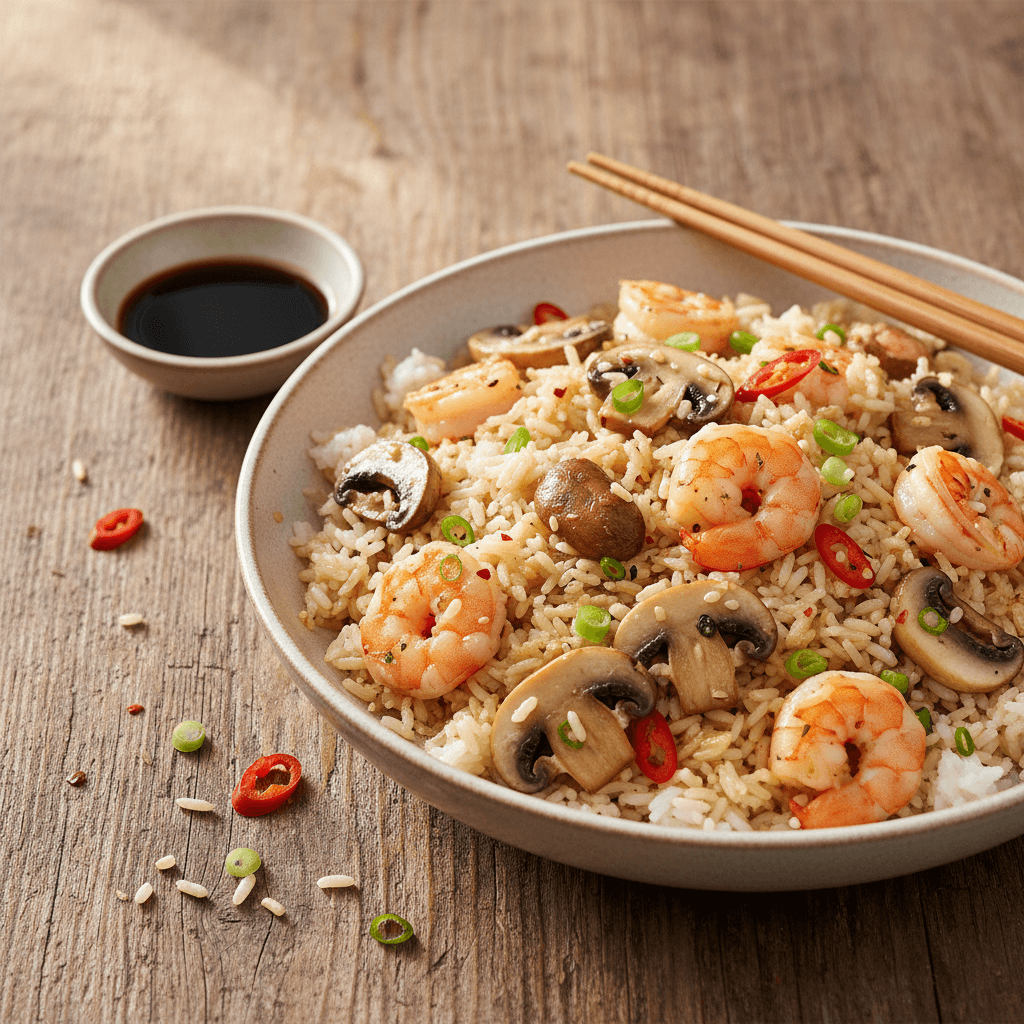 Stir-Fried Rice with Shrimp and Mushrooms