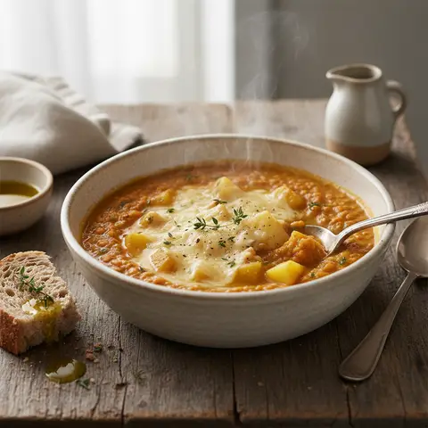 Soupe Crémeuse de Lentilles et Pommes de Terre au Gruyère