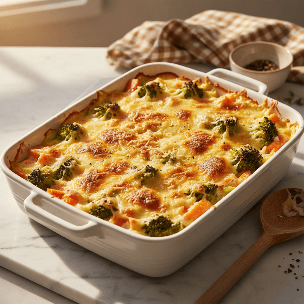 Gratin de brocoli et carotte au Gruyère