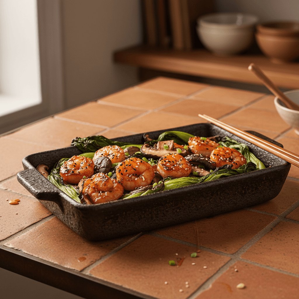 Crevettes teriyaki au four et pak choï