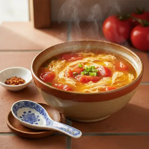 Soupe à l'œuf et tomates à la chinoise