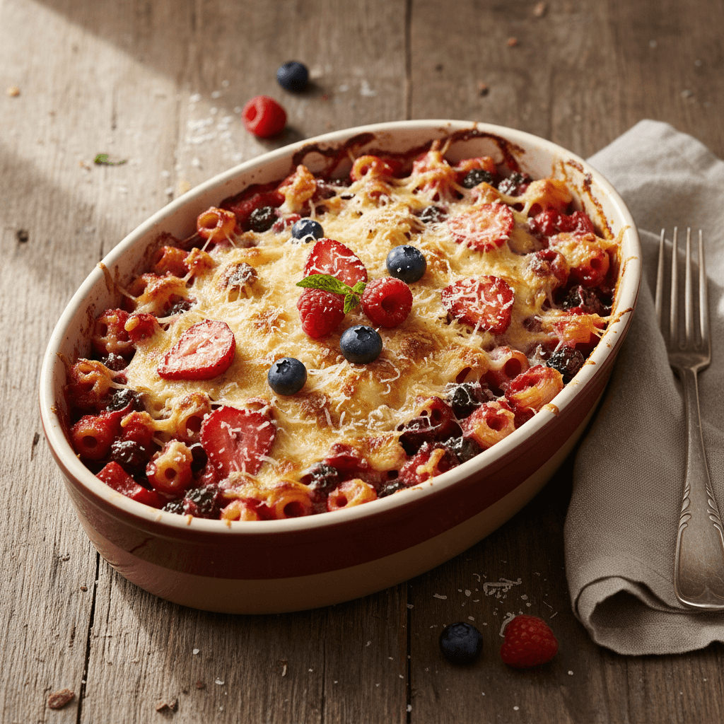 Pasta mit Beeren und Gruyère überbacken