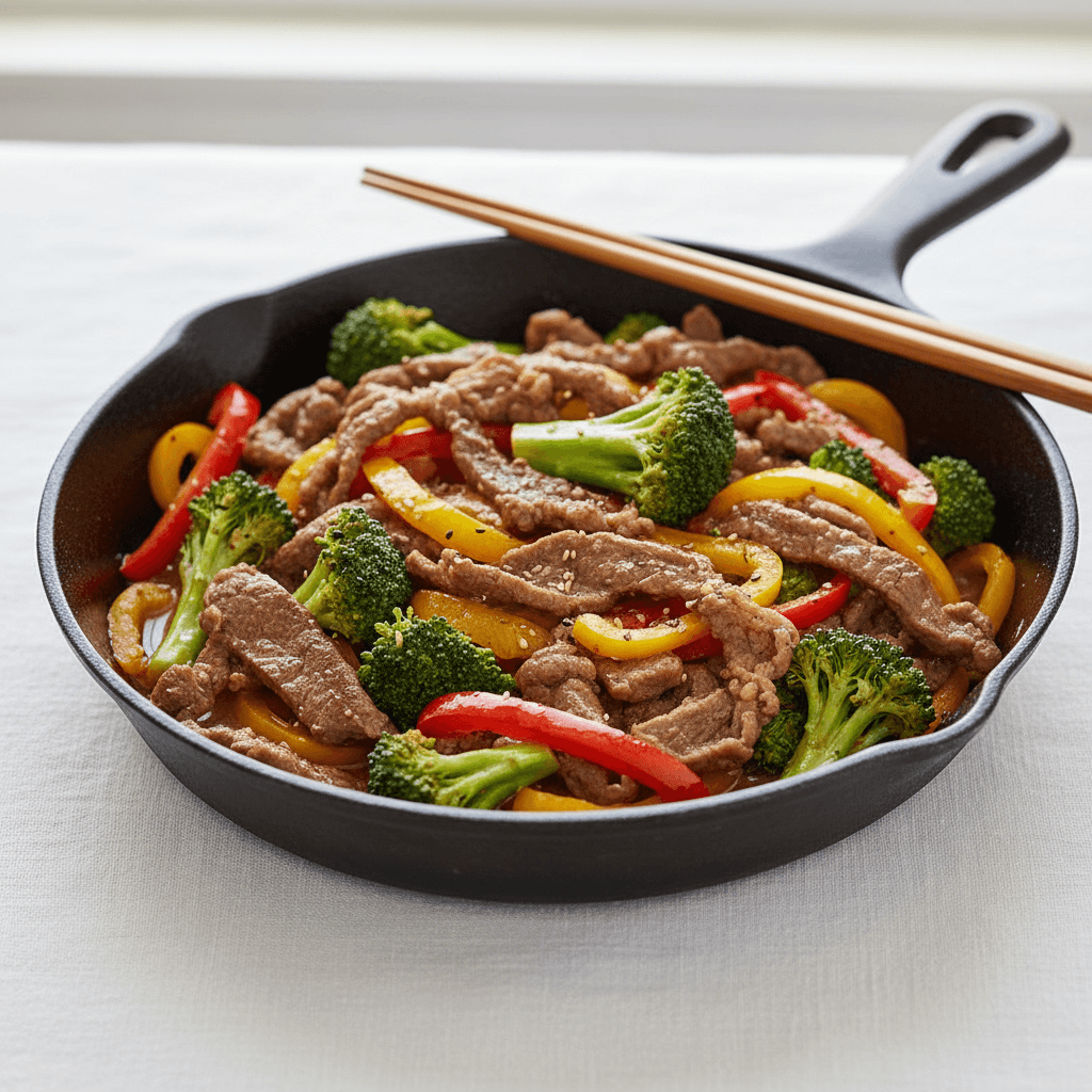 Poelee de boeuf aux brocolis et poivrons a la coreenne