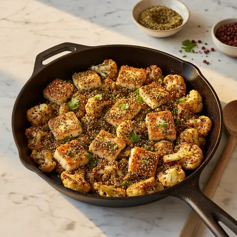 Poêlée de halloumi au chou-fleur rôti et zaatar