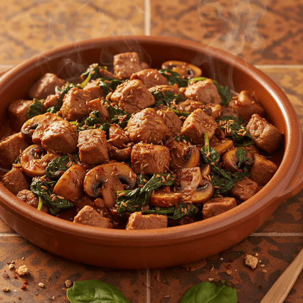 Poelee d'agneau aux epinards et champignons a la turque