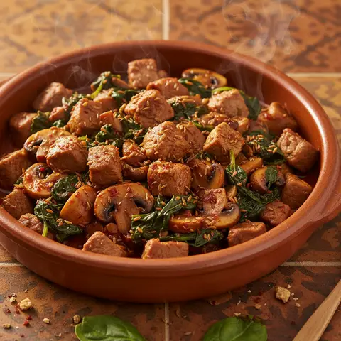 Poelee d'agneau aux epinards et champignons a la turque