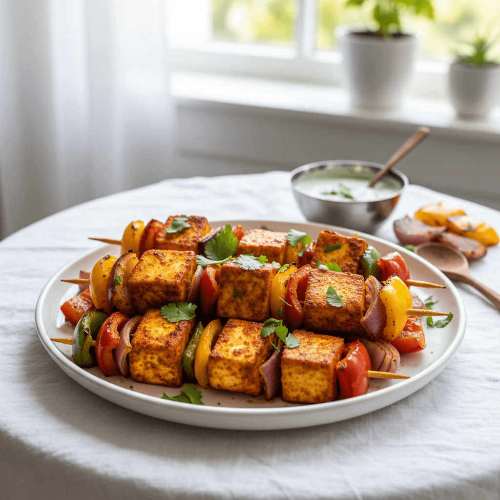 Paneer tikka grillé aux poivrons et oignons