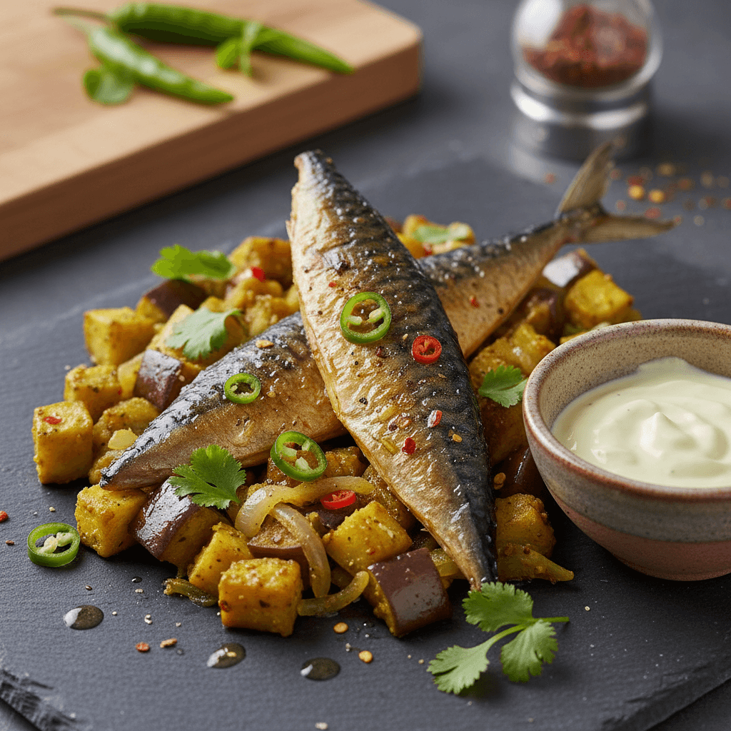 Poêlée de maquereau aux aubergines et curcuma