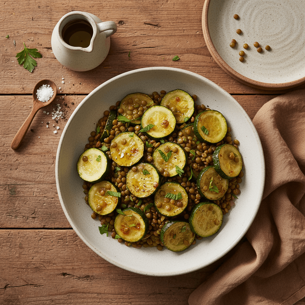 Courgettes poêlées aux lentilles