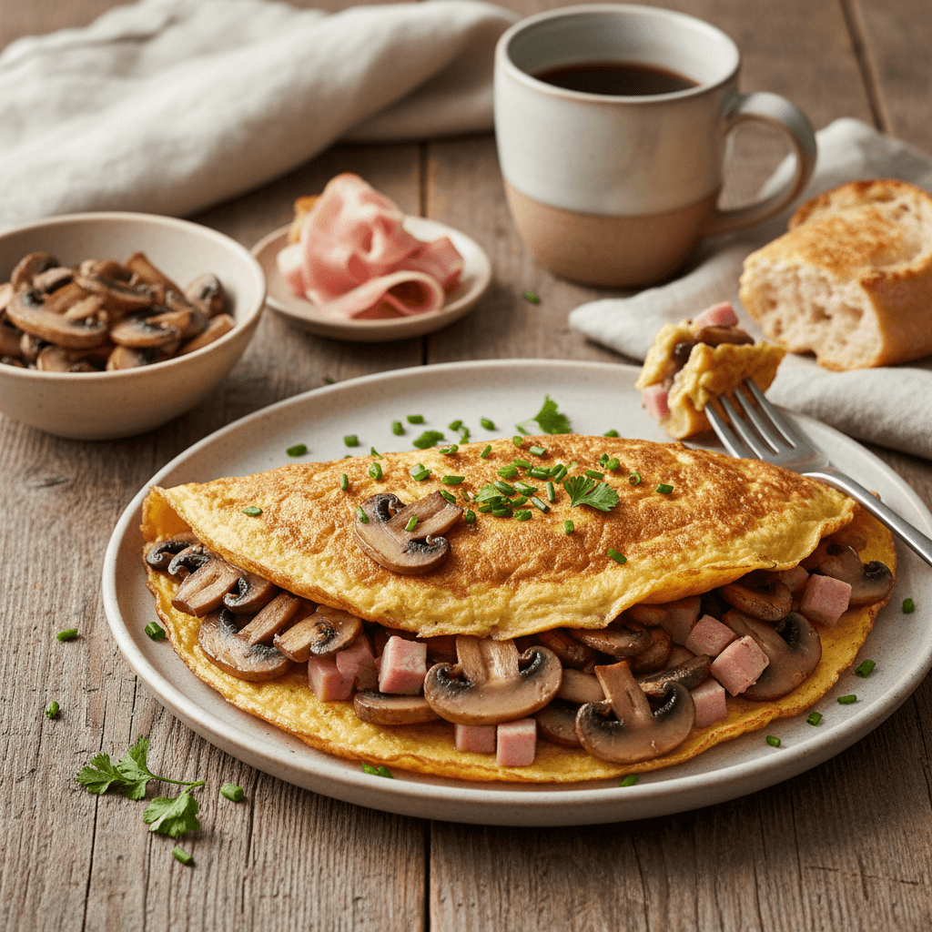 Omelette aux champignons et jambon