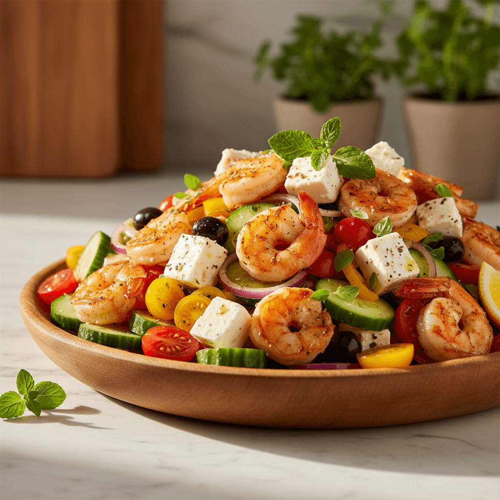 Salade Grecque aux Crevettes et Féta