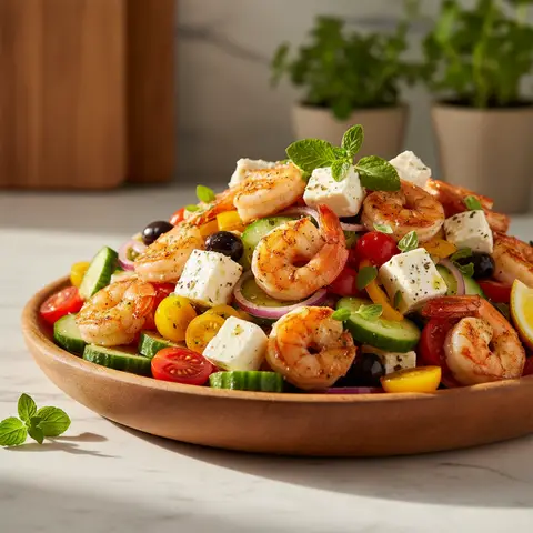 Salade Grecque aux Crevettes et Féta