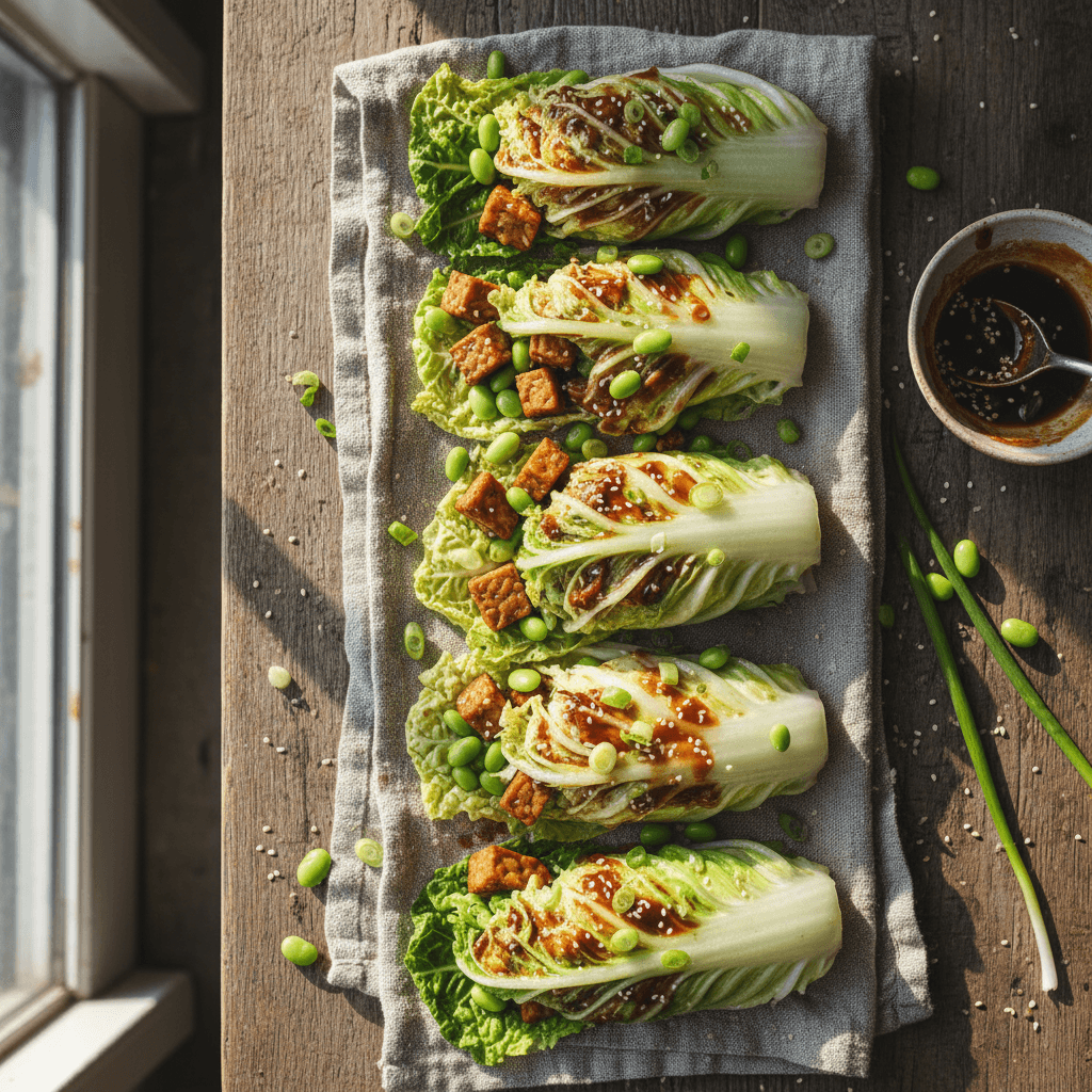 Wrap de chou chinois au tempeh teriyaki et edamames