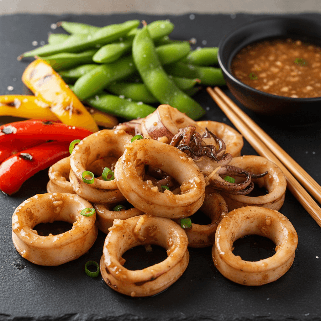 Calamars grillés à la japonaise et edamame