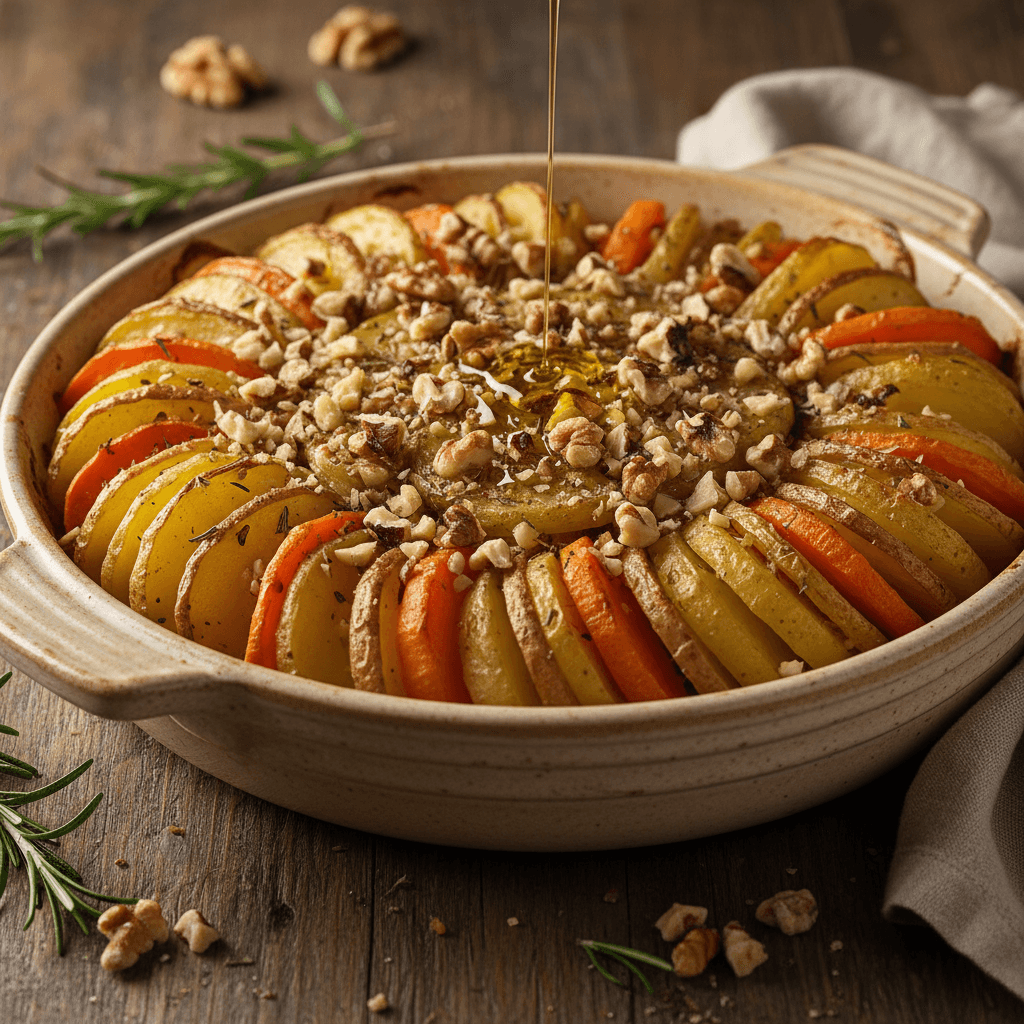 Roasted Potato and Carrot Gratin with Walnuts