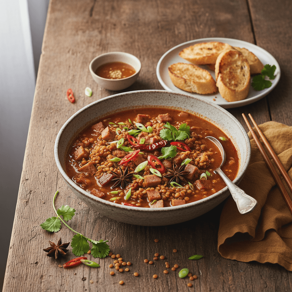 Soupe Asiatique de Lentilles et Jambon