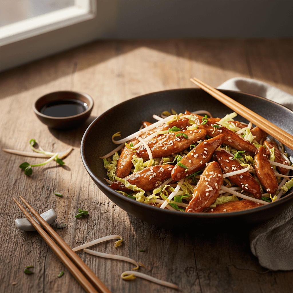 Express Lacquered Duck with Wok and Bean Sprouts