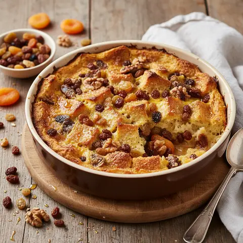 Gratin Sucré Pain de Mie et Fruits Secs