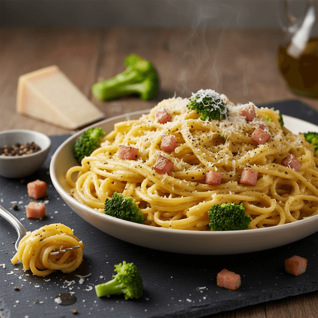 Pâtes à la Carbonara Simple avec Brocolis