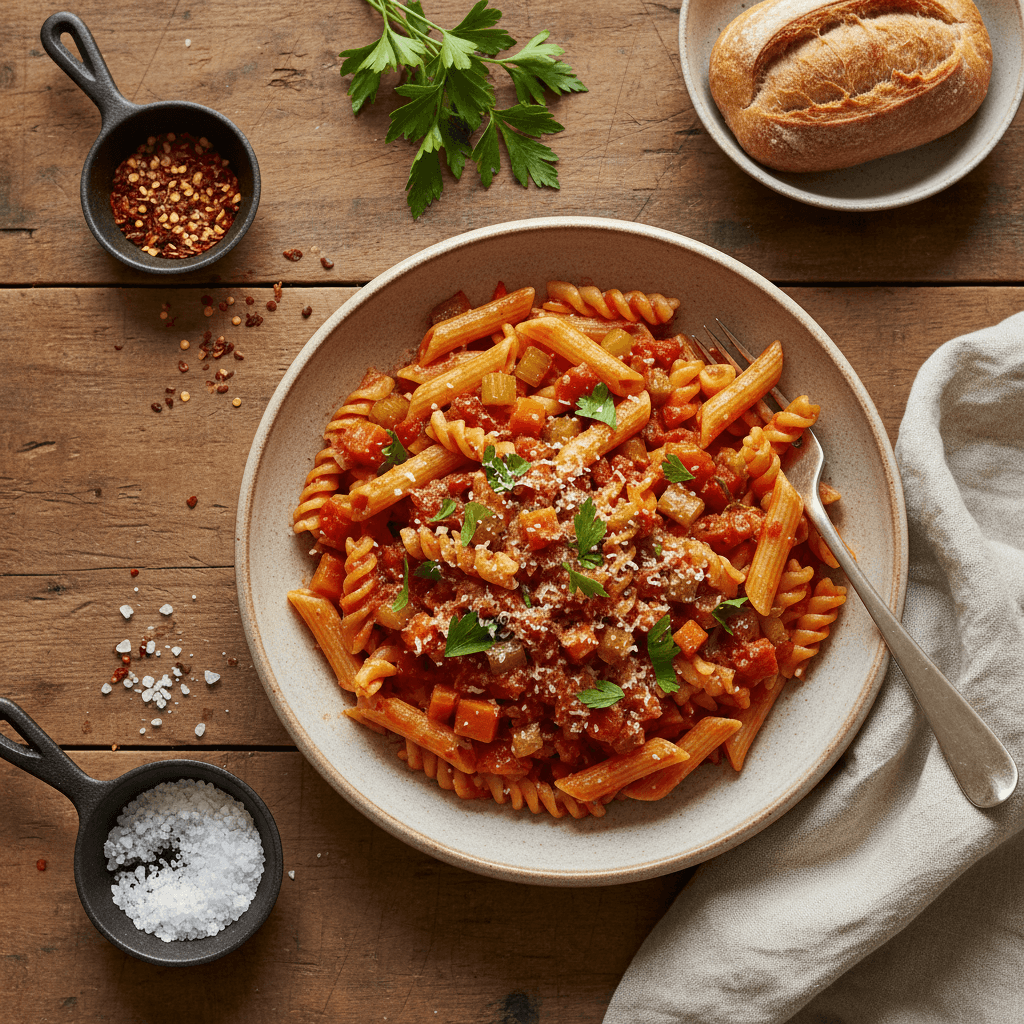 Pâtes à la Poêlée de Légumes et Tomate