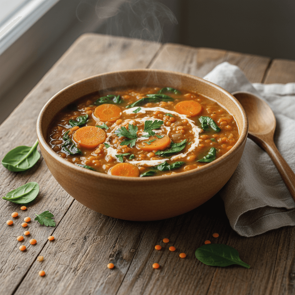 Linsen- und Spinatsuppe