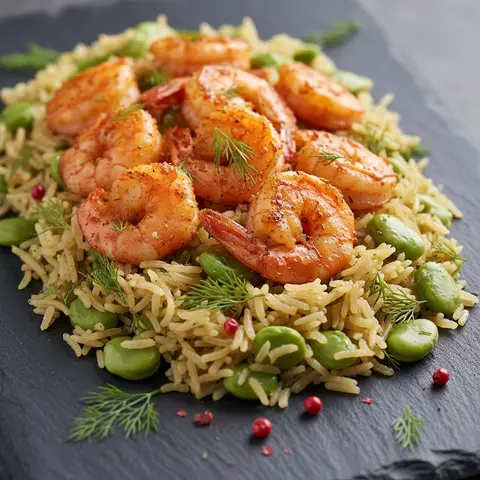 Baghali Polo Avec Crevettes