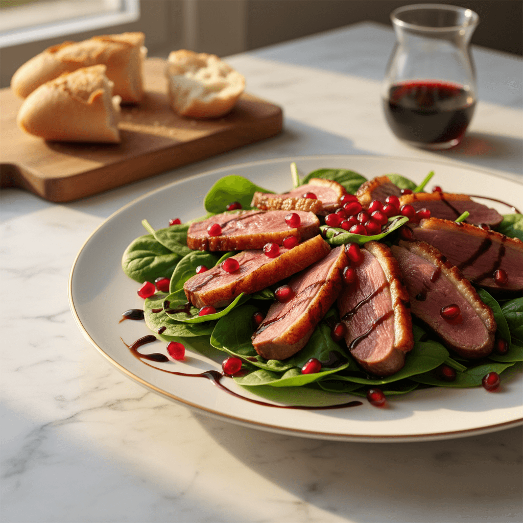 Salade de magret de canard aux épinards et grenade