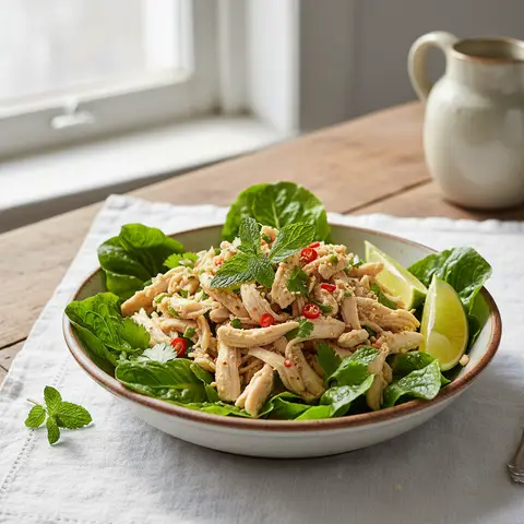 Salade thaï de poulet froid aux herbes fraîches