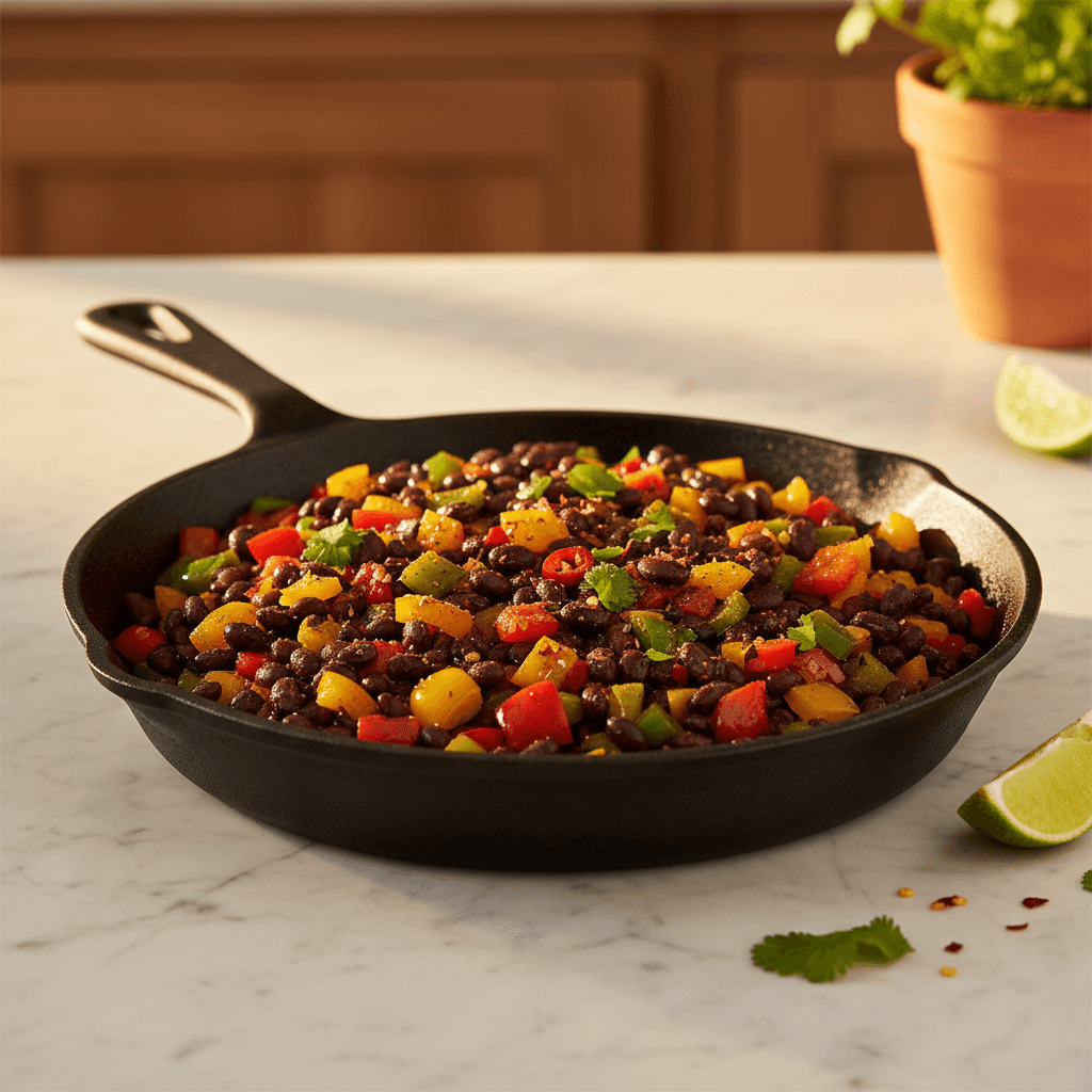 Poêlée de haricots noirs à la mexicaine avec poivrons