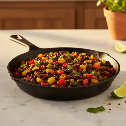 Poêlée de haricots noirs à la mexicaine avec poivrons