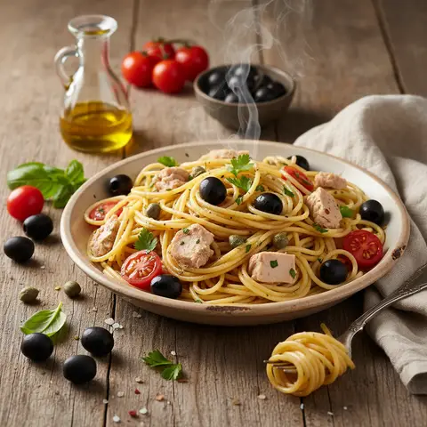 Spaghettis aux Olives et Thon