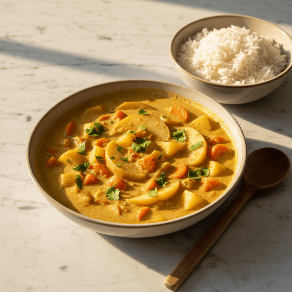 Curry de légumes aux pommes et noix de coco