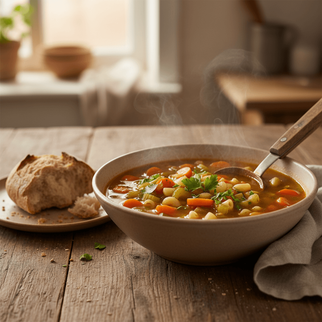 Gemüse- und Nudelsuppe