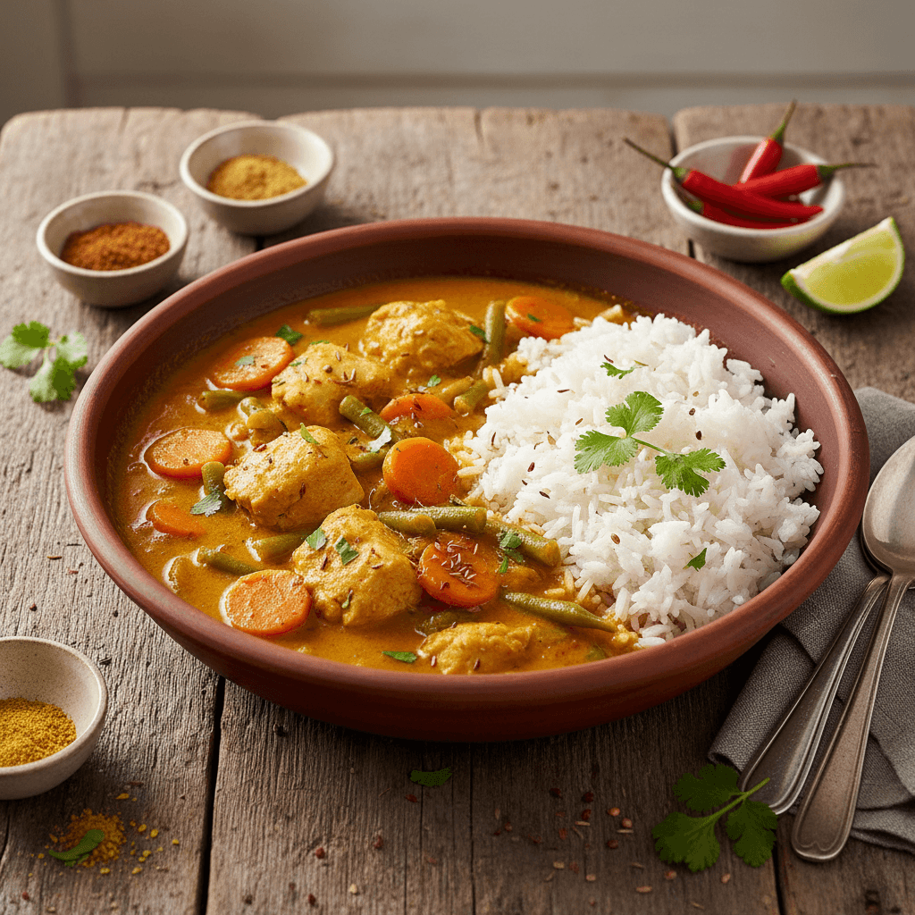 Fish Curry with Rice and Vegetables