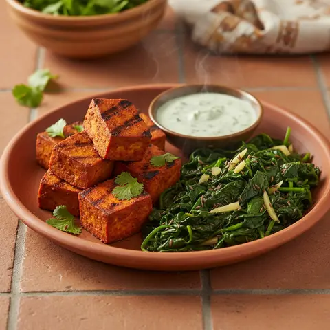 Tofu grillé tandoori et épinards au cumin