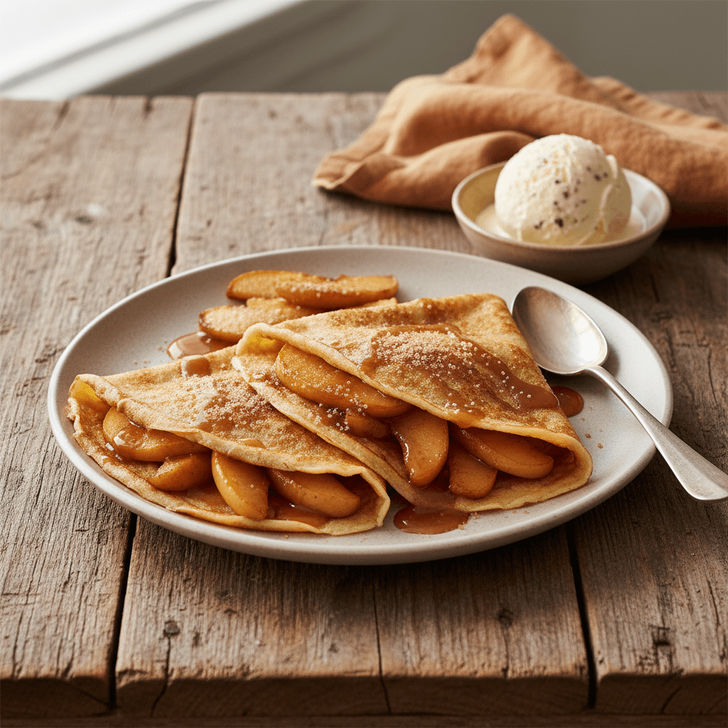 Süße Crêpes mit Äpfeln und Karamel