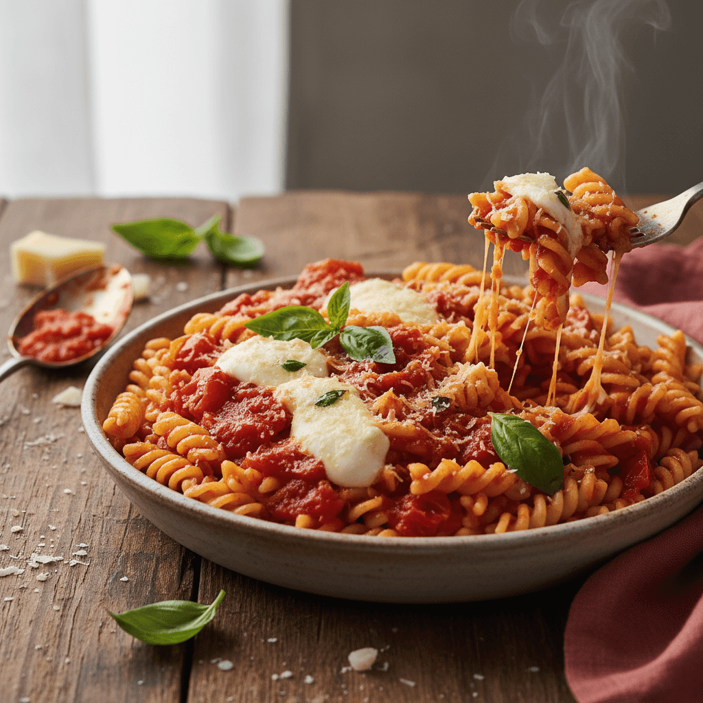 Klassische italienische Pasta mit Tomatensoße und Käse