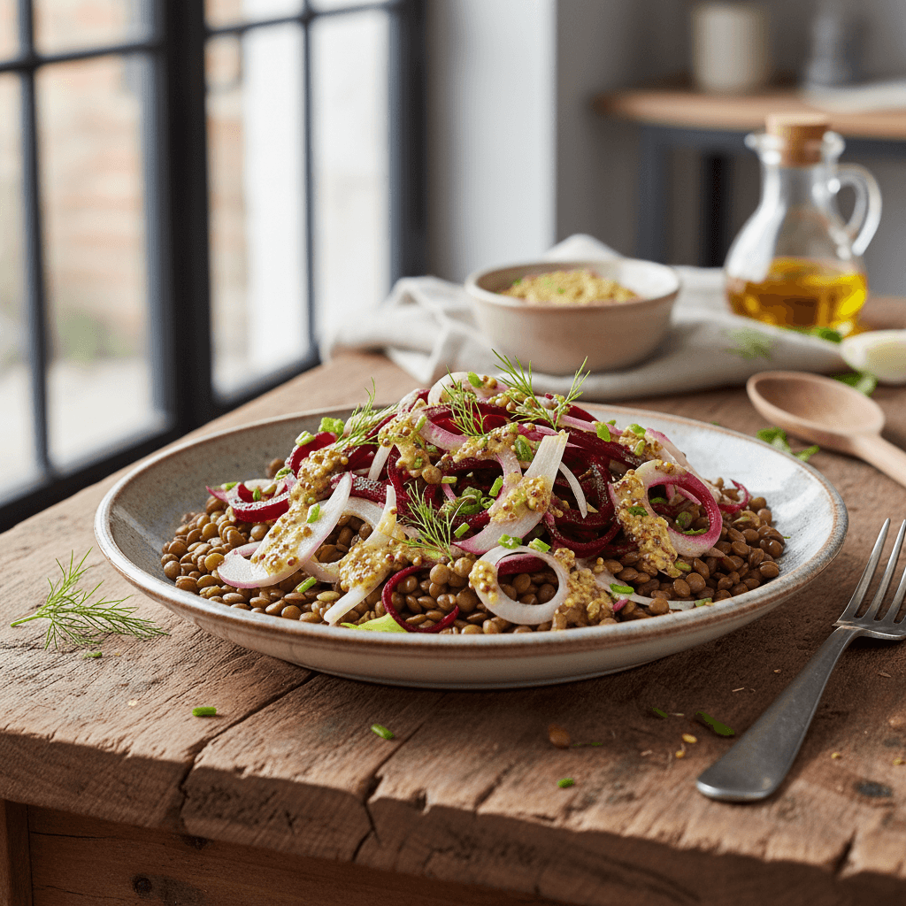 Warmer Linsen- und Rübensalat mit Senfvinaigrette