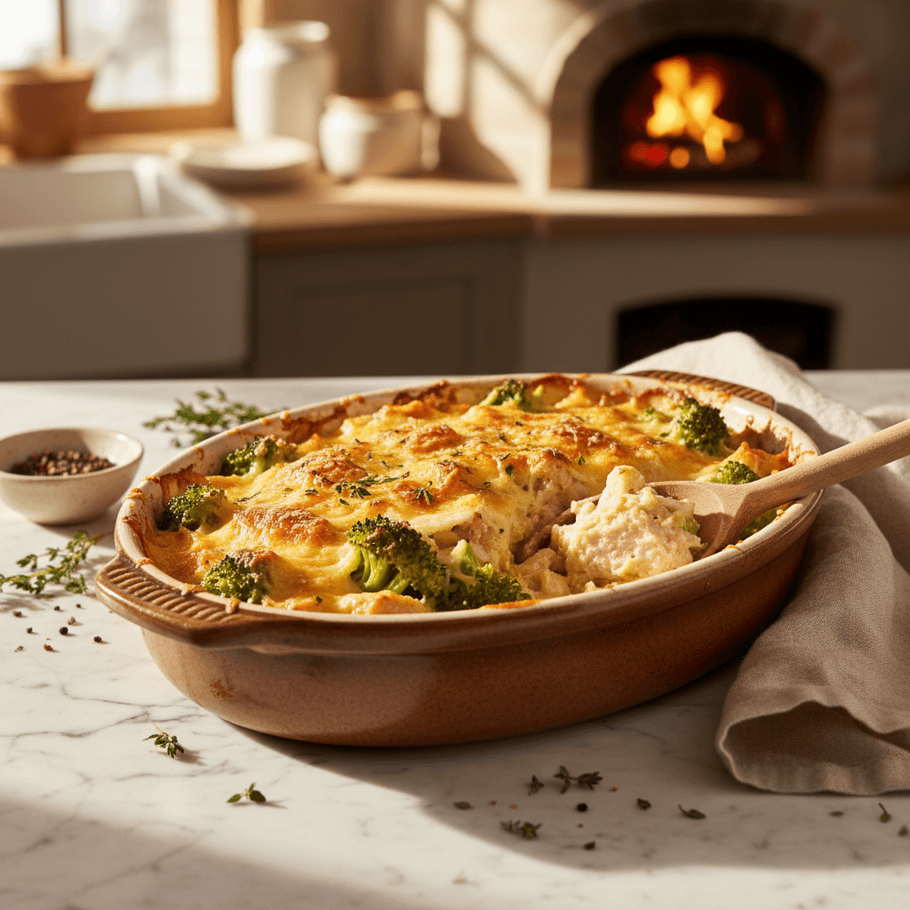 Gratin de Brocoli et Poulet au Fromage