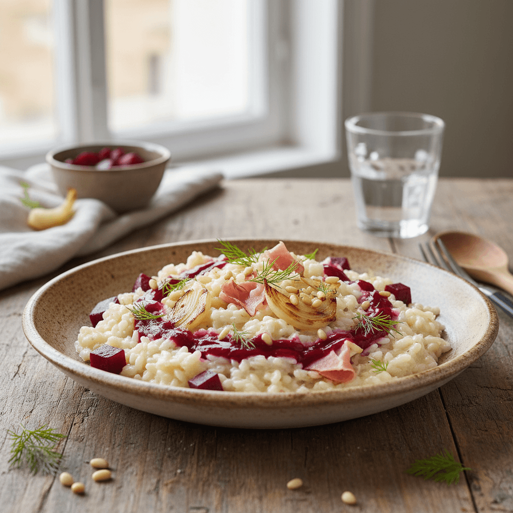 Risotto Schinken-Fenchel mit Rote-Bete-Reduktion